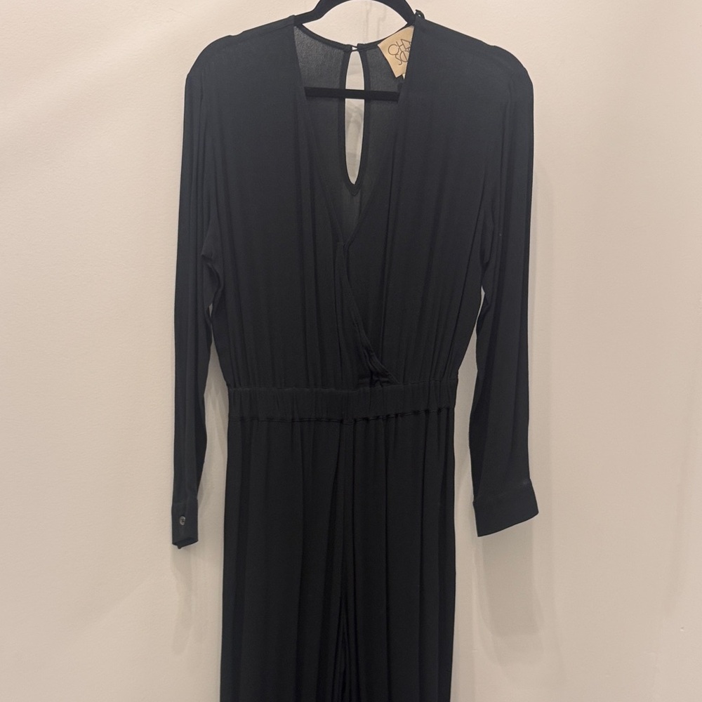 Black Long Sleeve Wrap-Front Women's jumpsuit
